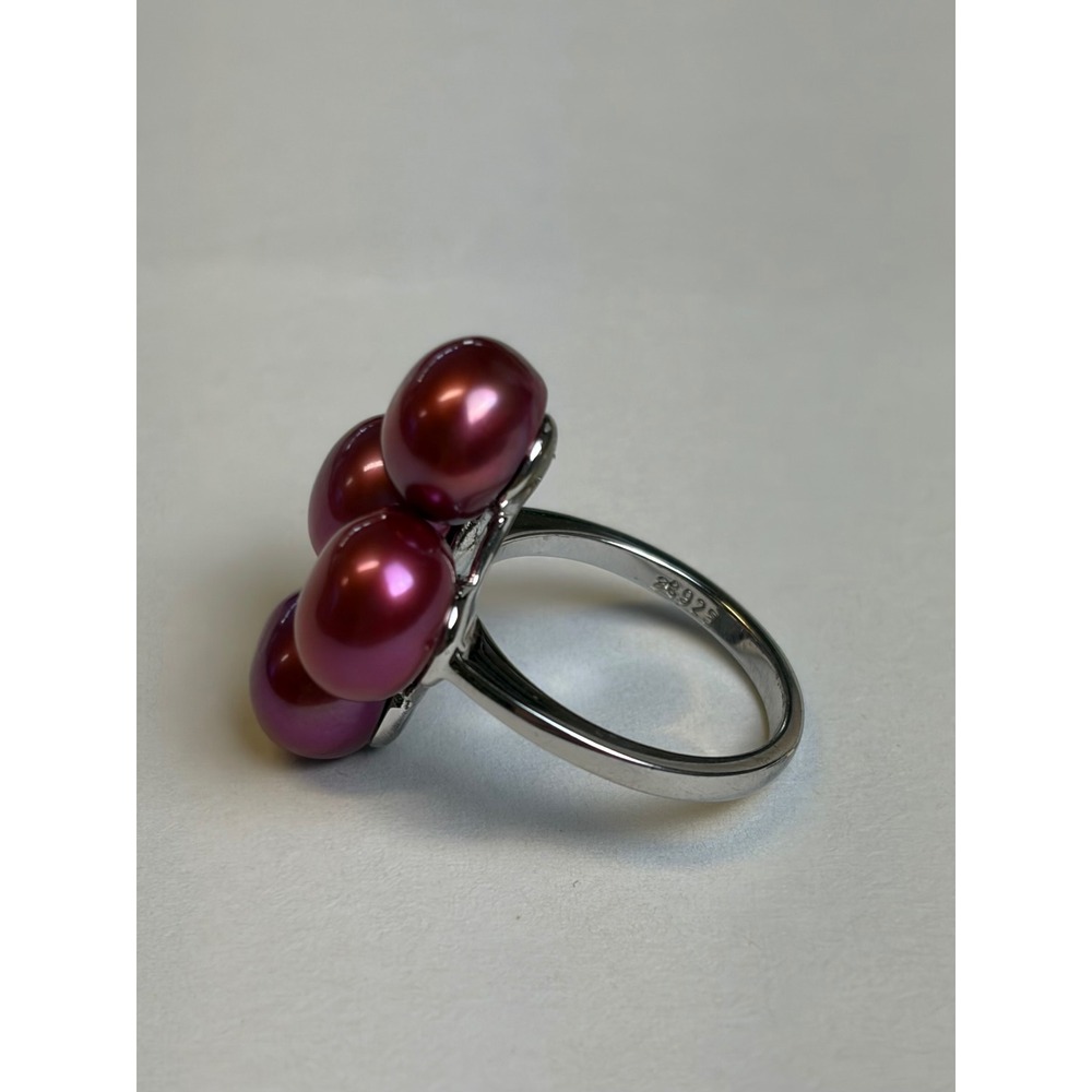 Honora Pearl Cluster Ring Size 7 Red Pink Sterling Silver 925 Statement Cocktail - Picture 2 of 10